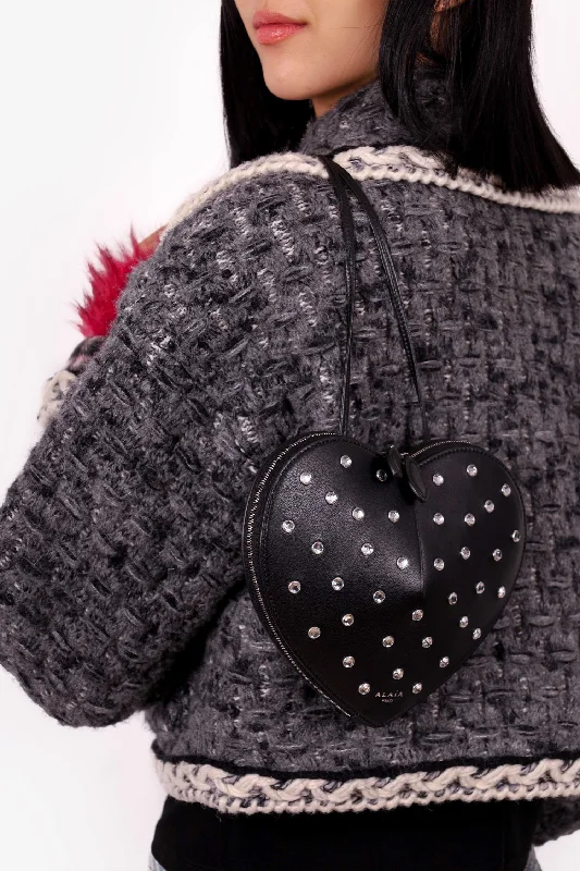 Big Savings Alaia Black Leather Diamante Embellished Heart Shaped Bag