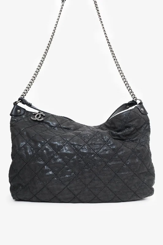 Relaxed Style Pre-Loved Chanel™ 2012 Black Irridescent Leather Coco Daily Hobo Shoulder Bag