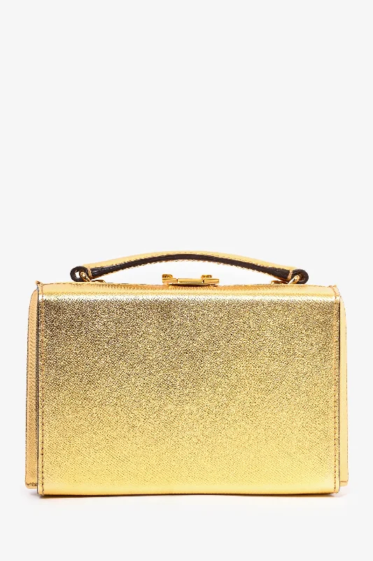 Chic & Cozy Collection Mark Cross Gold Saffiano Leather 'Grace' Box Bag with Crossbody Strap