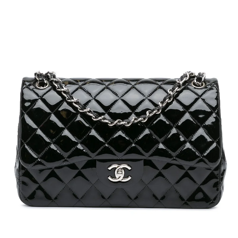 Wholesale Bags For Resellers Black Chanel Jumbo Classic Patent Double Flap Shoulder Bag