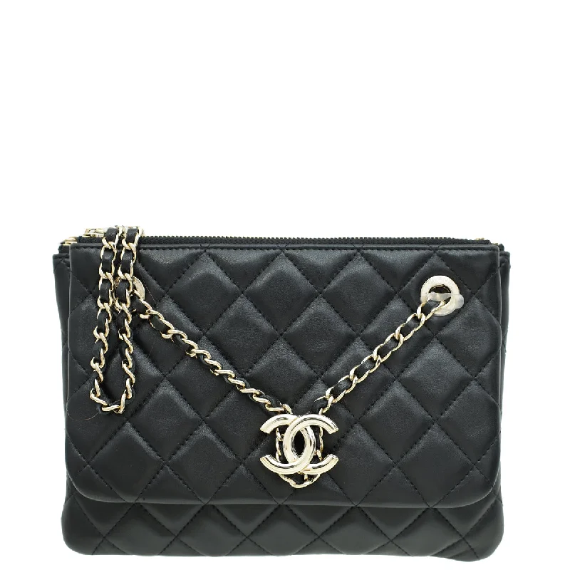 Clearance Bags For Budget Shoppers Chanel Black CC Drawstring Double Zip Crossbody Pouch