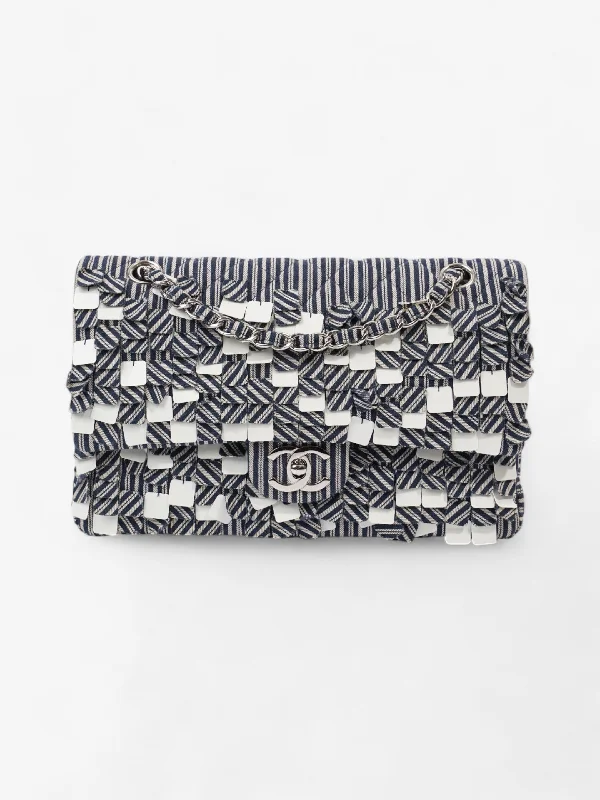 Lightweight Bags With Clearance Prices Chanel Classic Double Flap Navy Blue / White Cotton Medium