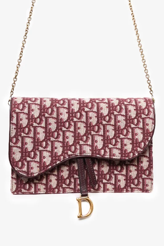 Limited Time Offers Christian Dior 2018 Burgundy Oblique Medium 'Saddle Pouch' with Chain