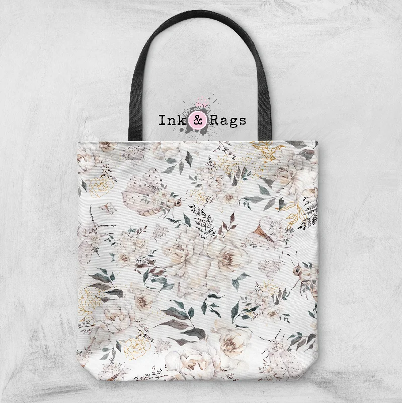 Massive Selection Sale White Night Moth and Flower Casual Tote