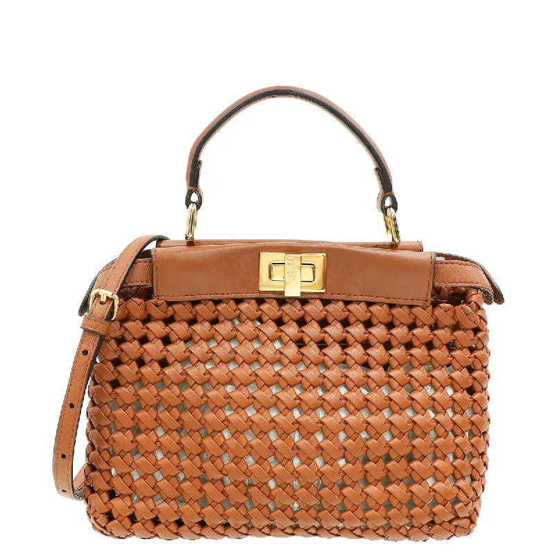 Exclusive Discounts Fendi Brown Peekaboo Mini Woven Interlace Bag