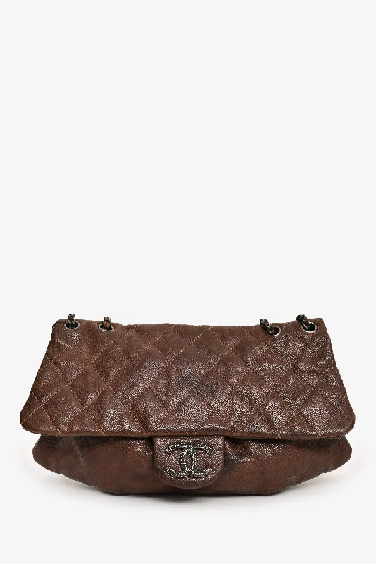 Spring Fashion Pre-Loved Chanel™ 2009-10 Brown caviar Leather Elastic Flap Bag