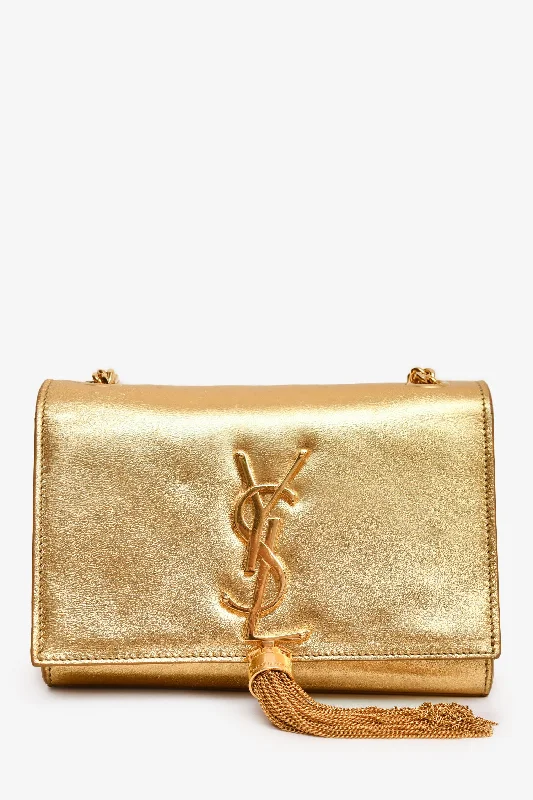 Classy Style Discounts Saint Laurent Gold Metallic Leather Kate Tassle Chain Small Crossbody