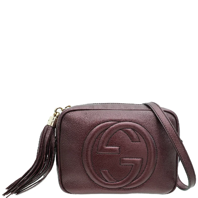 Trendy Street Style Gucci Metallic Burgundy Soho Disco Crossbody Bag