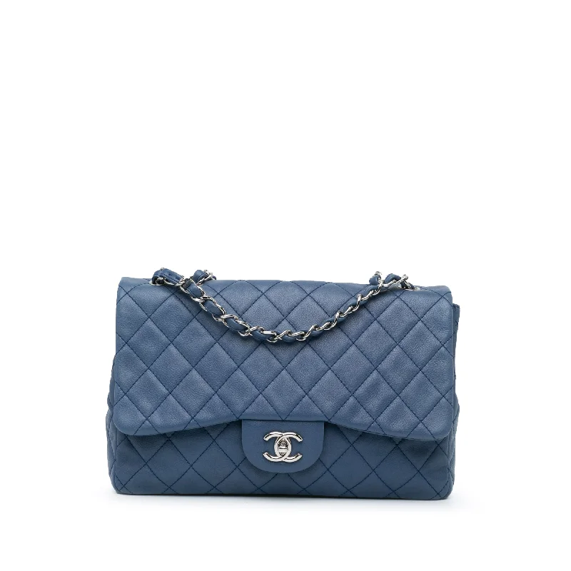 Seasonal Clearance Blue Chanel Jumbo Classic Caviar Single Flap Bag