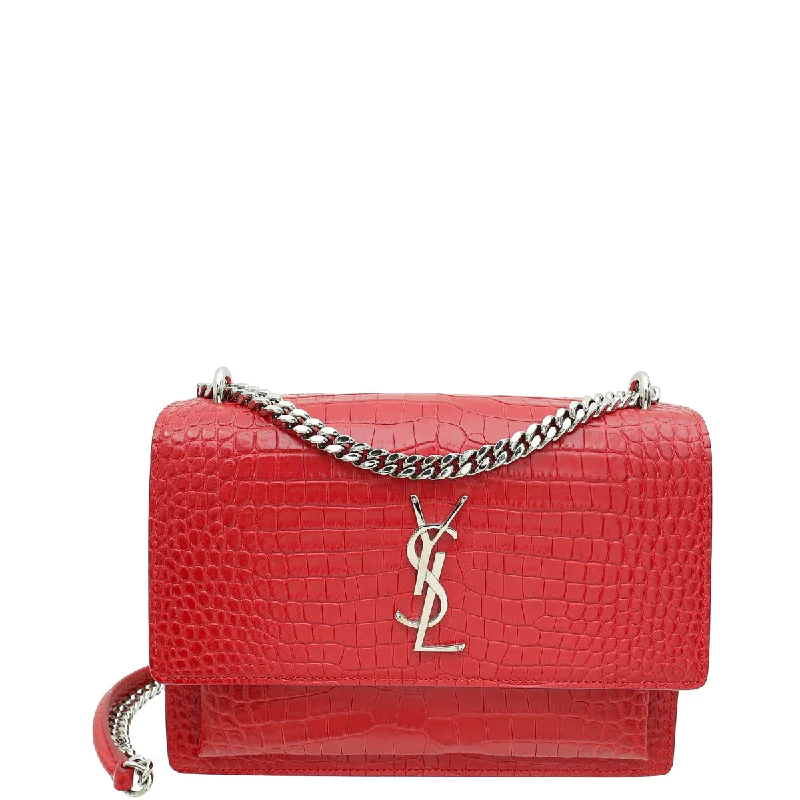 Stylish Statements YSL Red Croco Embossed Sunset Medium Shoulder Bag