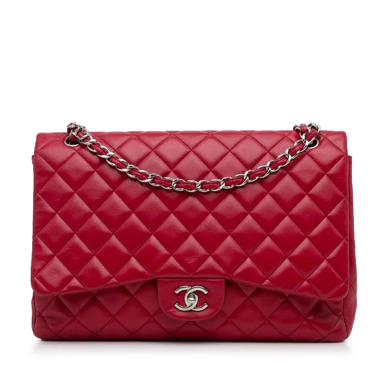 Lightweight Bags With Clearance Prices Red Chanel Maxi Classic Lambskin Single Flap Shoulder Bag
