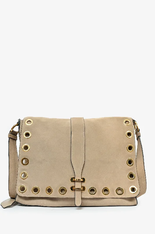 Sophisticated Fashion Alberta Ferretti Taupe Suede Messenger Bag