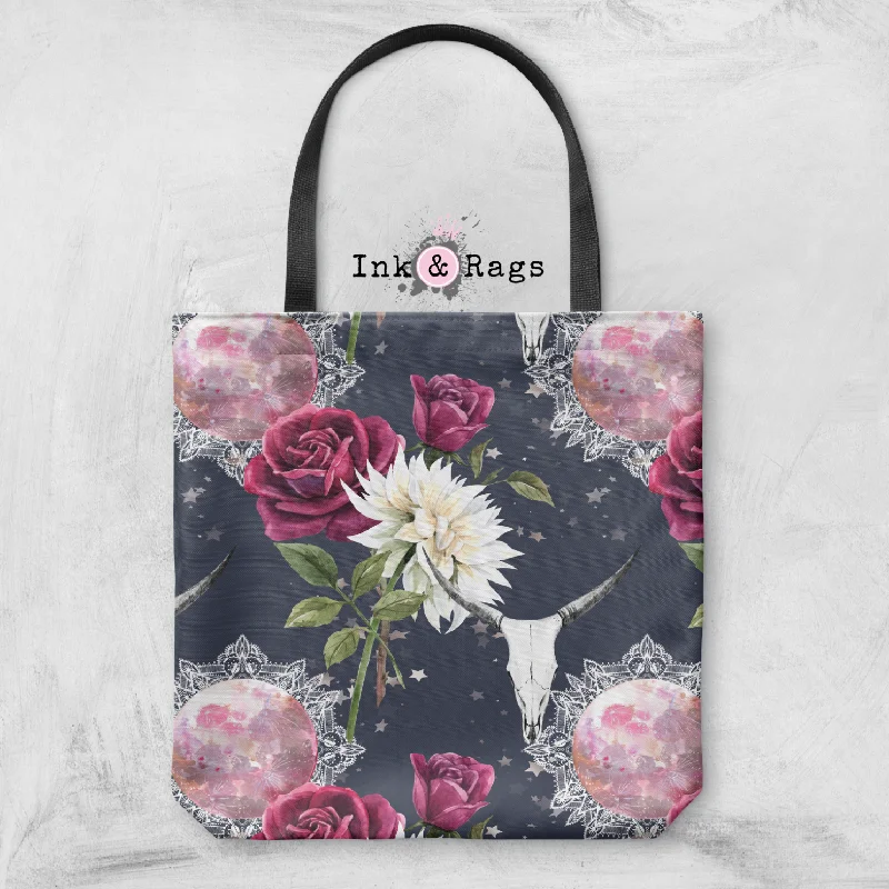 Modish Fashion Discounts Mandala Moon Bull Skull and Rose Casual Tote