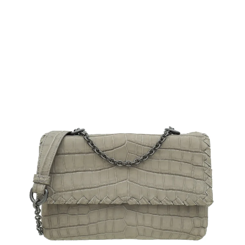 Special Offer For You Bottega Veneta Matte Grey Crocodile Embossed Olimpia Crossbody Bag