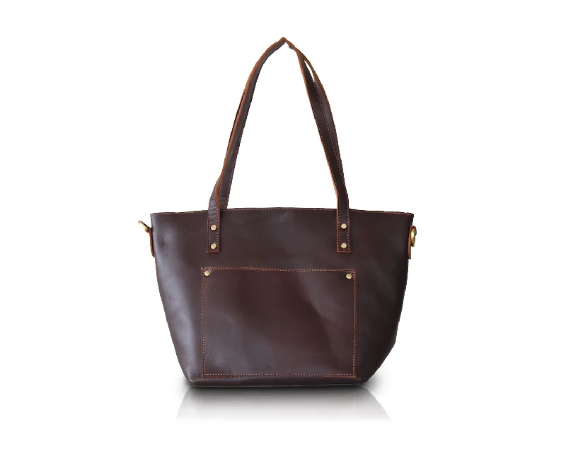 Chic And Trendy Leather Tote Bag | Dark Brown