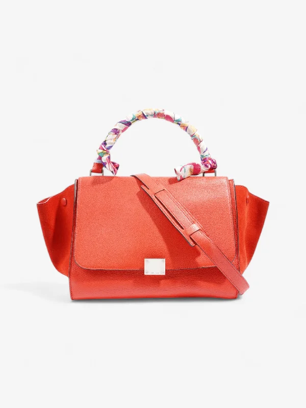 Vibrant Style Promotions Celine Trapeze Coral Red Calfskin Leather Medium