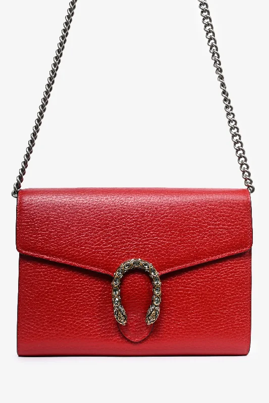 Clearance Event Gucci Red Grained Leather Dionysus Wallet on Chain