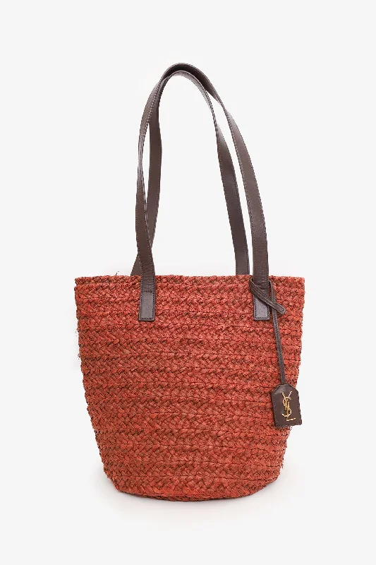 Don't Miss Out Saint Laurent Dark Orange Small Panier Raffia Bucket Bag