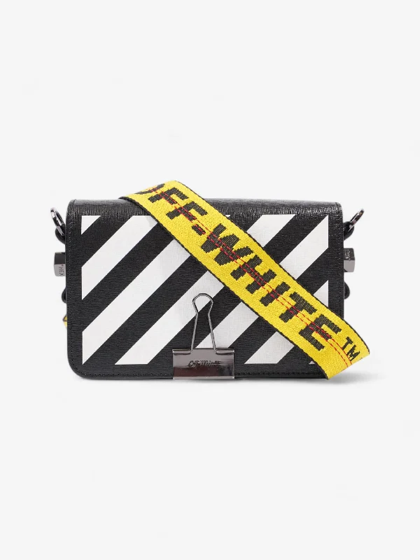 Winter Warehouse Sale Off White Binder Clip Flap Diagonal Black / White Leather Mini