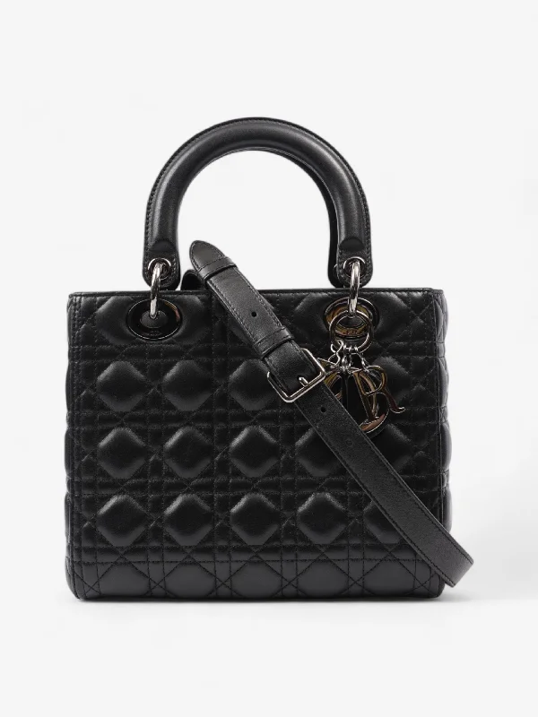 Luxury Bags On Sale Christian Dior Lady Dior Black Lambskin Leather Medium