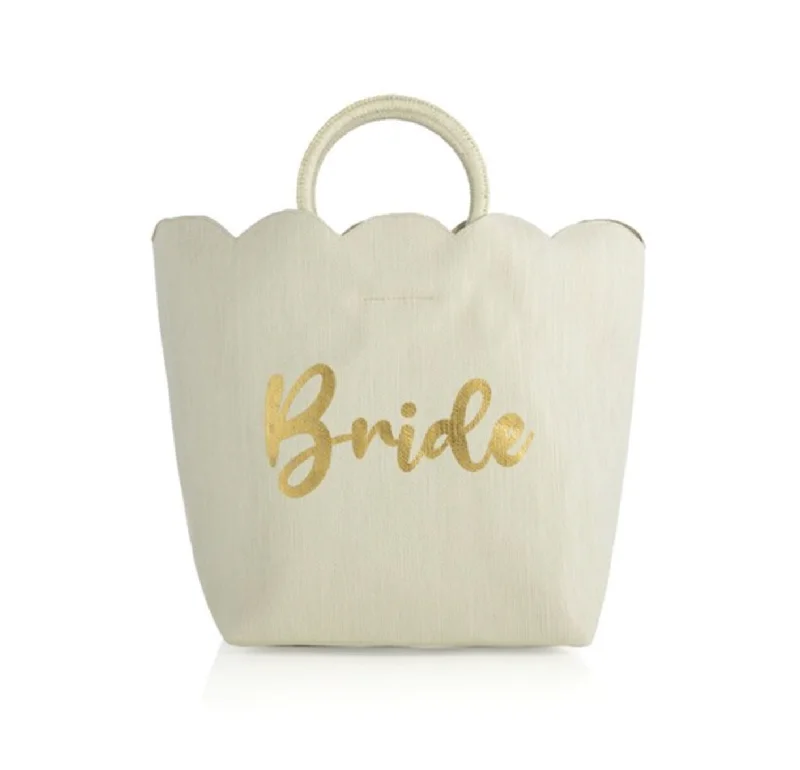 Flash Sale Starts "BRIDE" SCALLOPED EDGE TOTE, IVORY