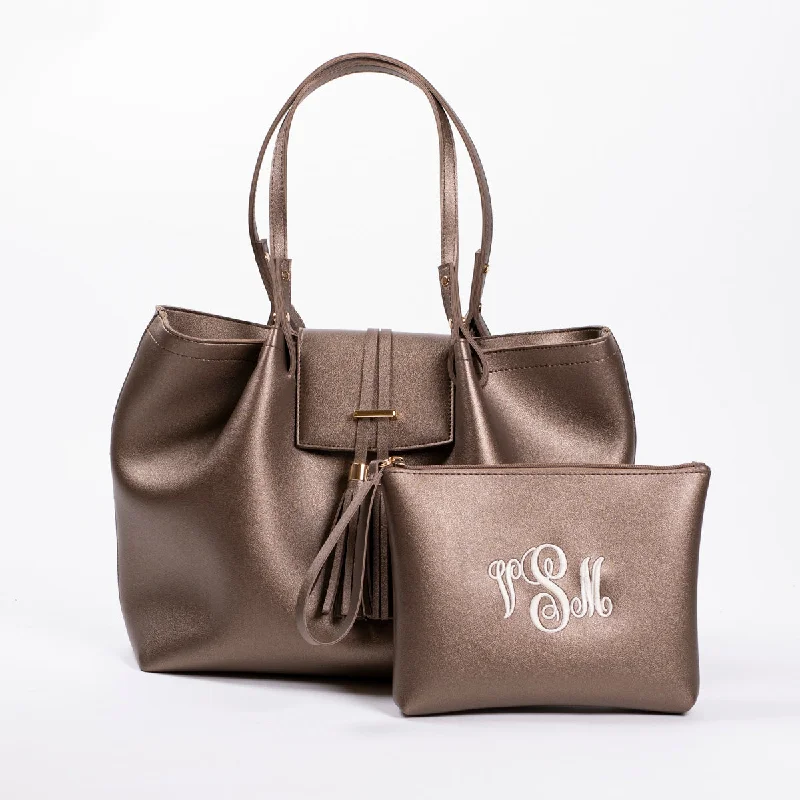 Trend Forward Threads Shana Handbag & Wristlet Set - Metallic Brown