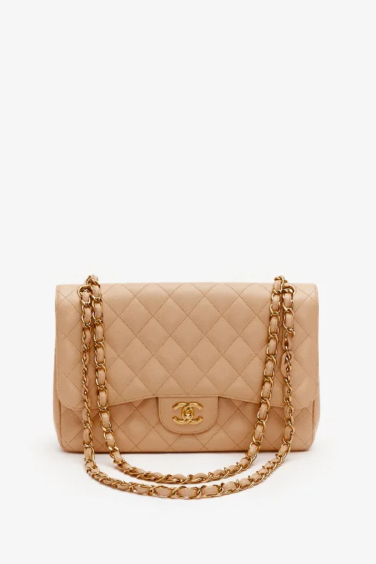 Handbag For Women Pre-Loved Chanel™ Beige Caviar Leather Jumbo Classic Double Flap Bag