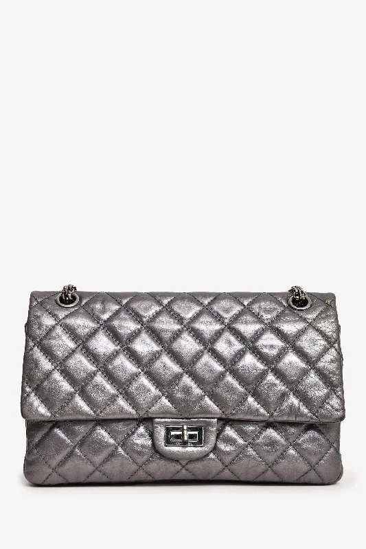 Chic And Edgy Pre-Loved Chanel™ 2008-9 Silver Metallic Leather 2.55 Medium 226 Flap Bag SHW