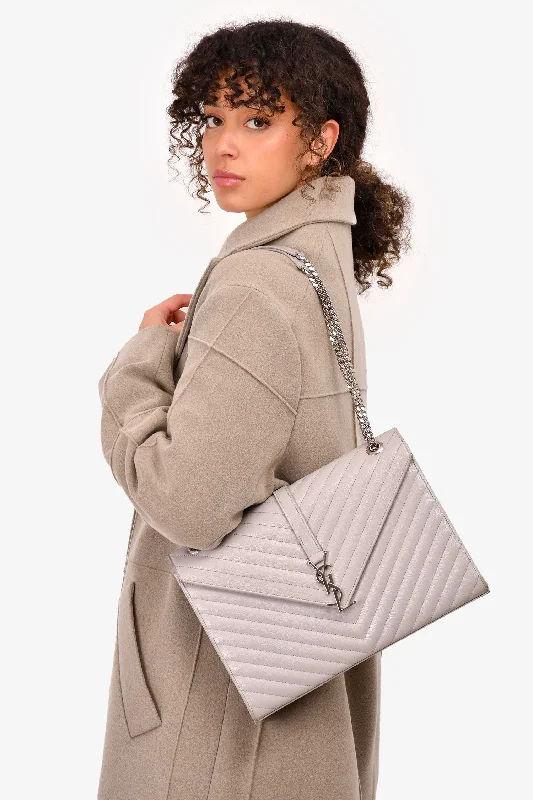 Fashionista Sale Saint Laurent Grey Chevron Leather Large Envelope Shoulder Bag