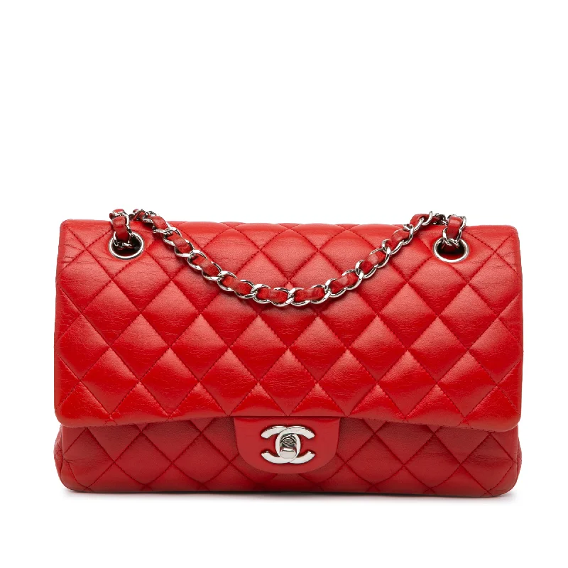 Snag Fabulous Fashion Bargains Red Chanel Medium Classic Lambskin Double Flap Shoulder Bag
