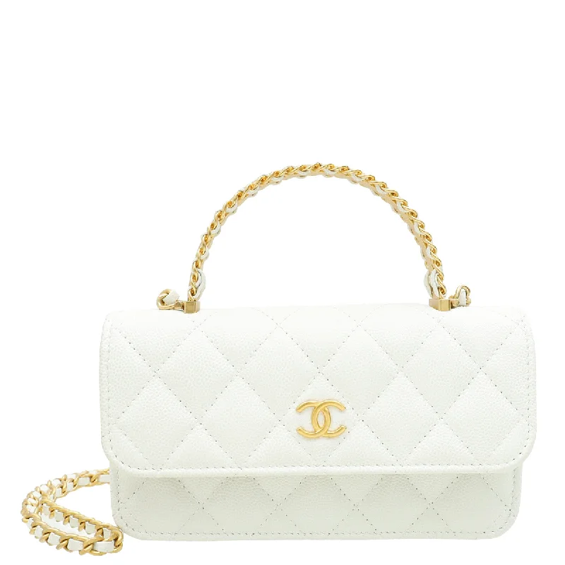 Trendy Pulse Chanel White CC Top Handle Phone Holder With Chain