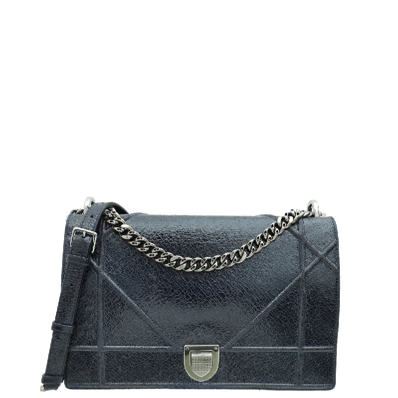 Senior Travelers Christian Dior Navy Blue Diorama Ceramic Effect Large Flap Bag