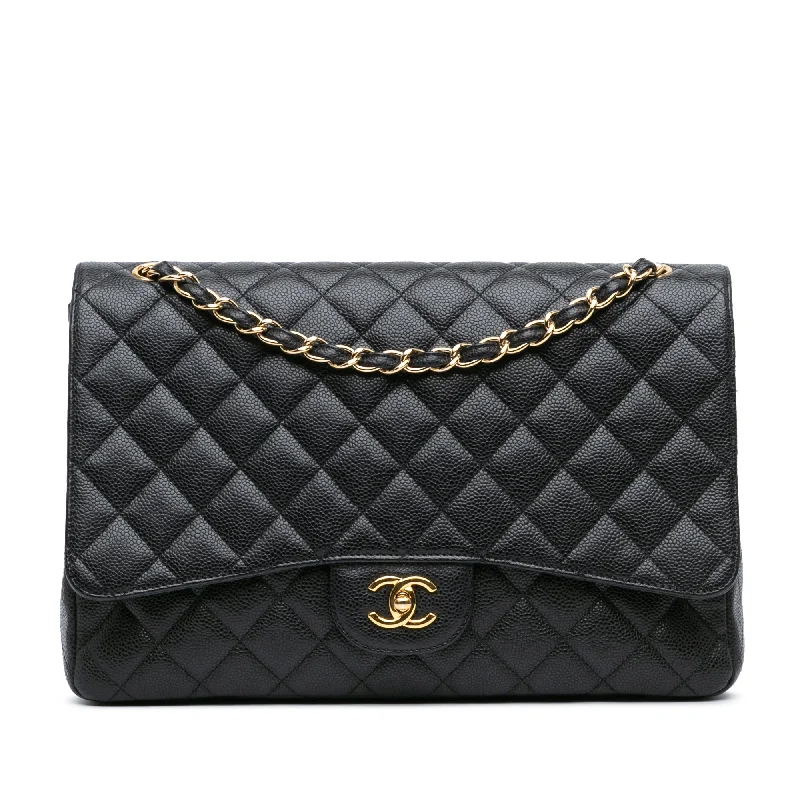 Summer Deals Black Chanel Maxi Classic Caviar Single Flap Shoulder Bag