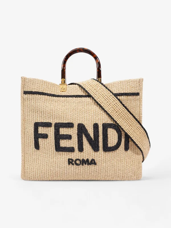 Durable And Cheap Bags Fendi Sunshine Tote Bag Natural / Black / Brown Wicker