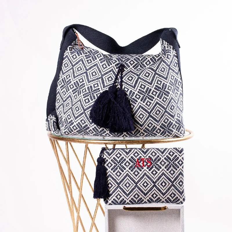 Stylish Savings Phoenix Collection Set Handbag & Cosmetic - Navy/White
