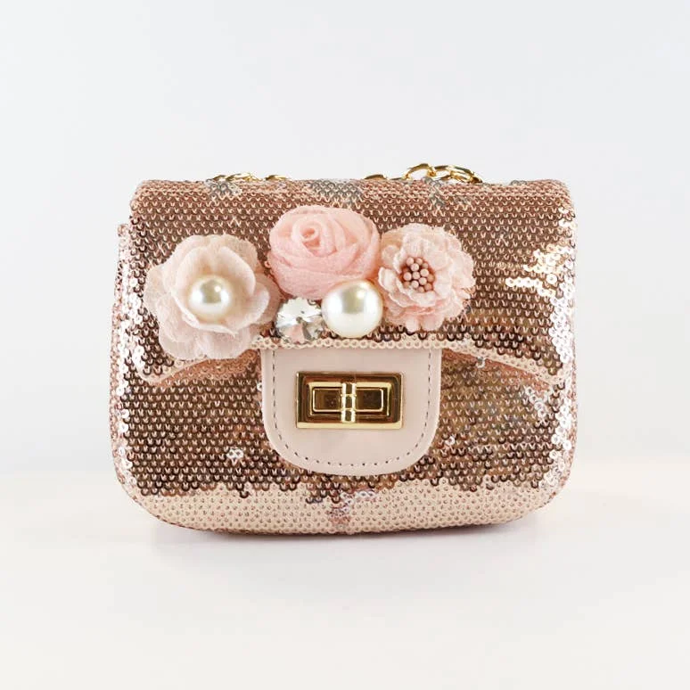 Floral Appliques Sequin Purse