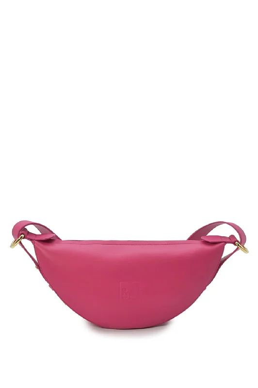 Fuchsia multi-position half-moon crossbody bag