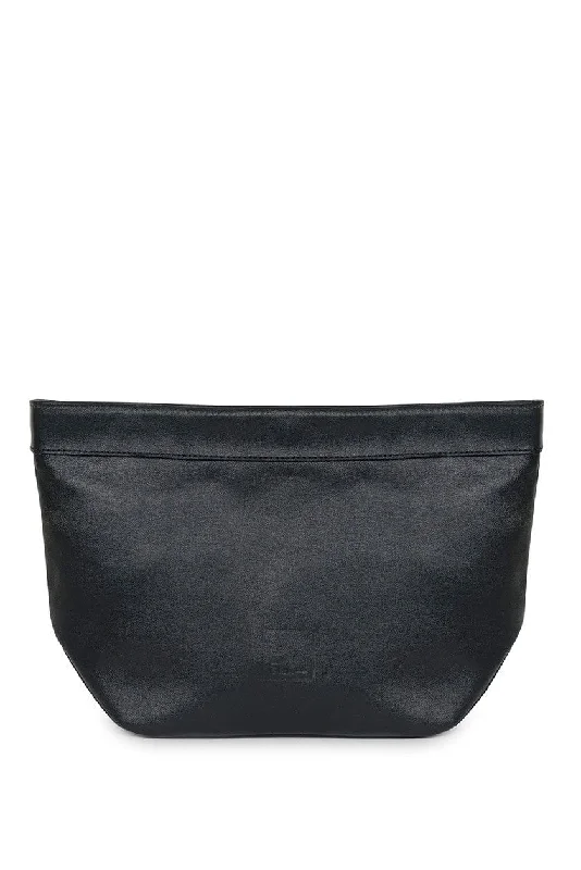 Mini leather Paper Bag Clutch - Black