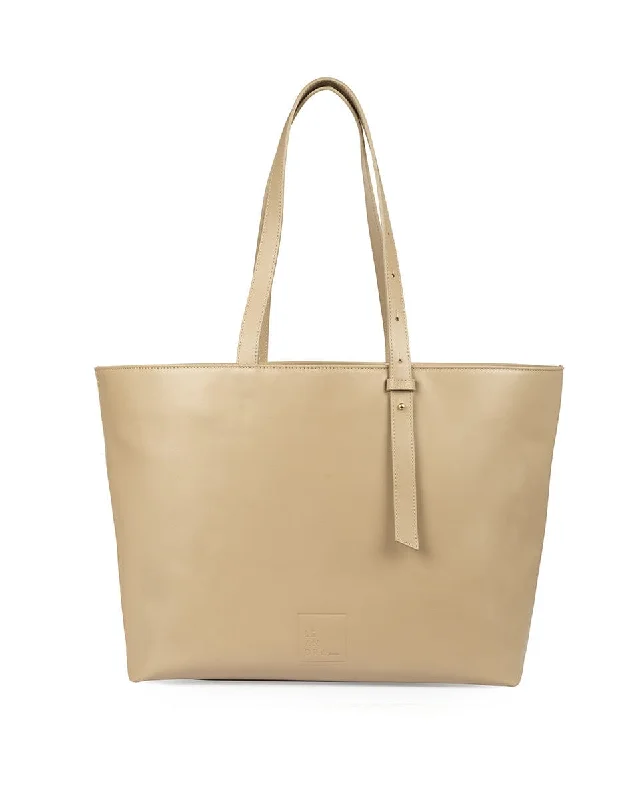 Leather Tote Handbag - Taupe