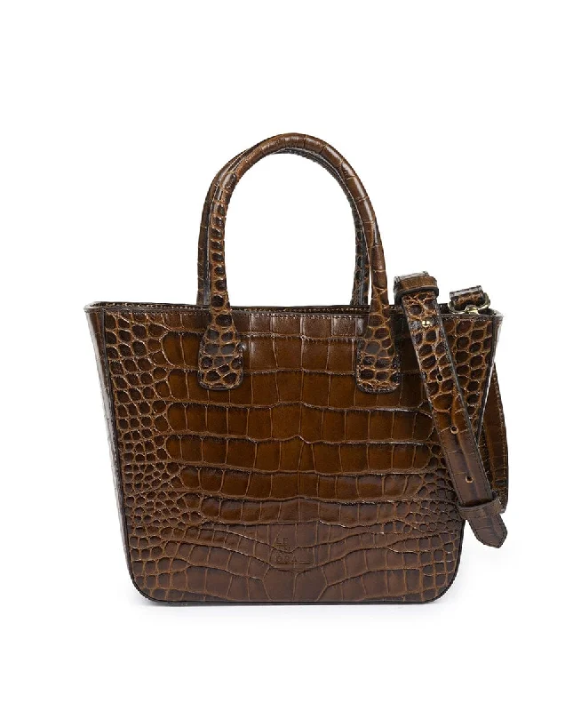 Leather bag in crocodile print - Brown