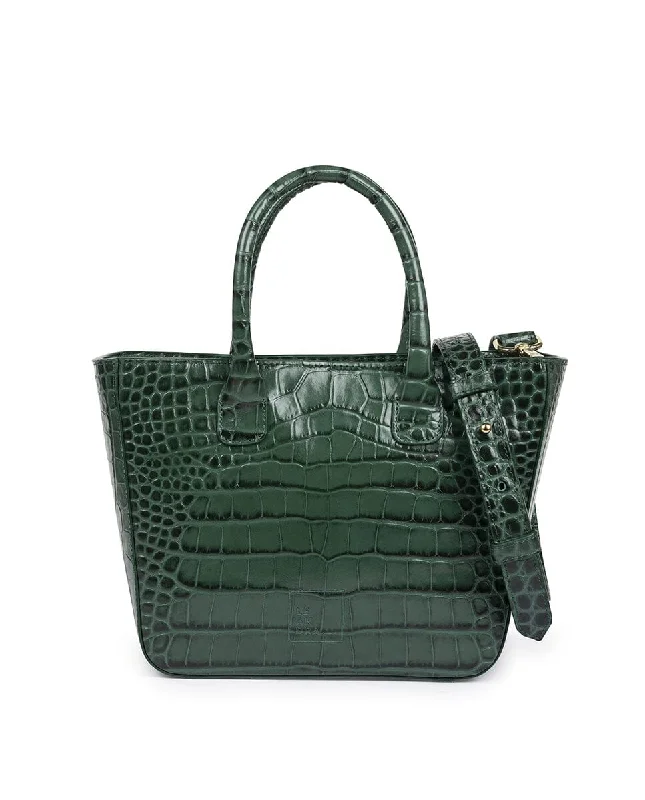 Crossbody leather bag in crocodile print - Forest Green