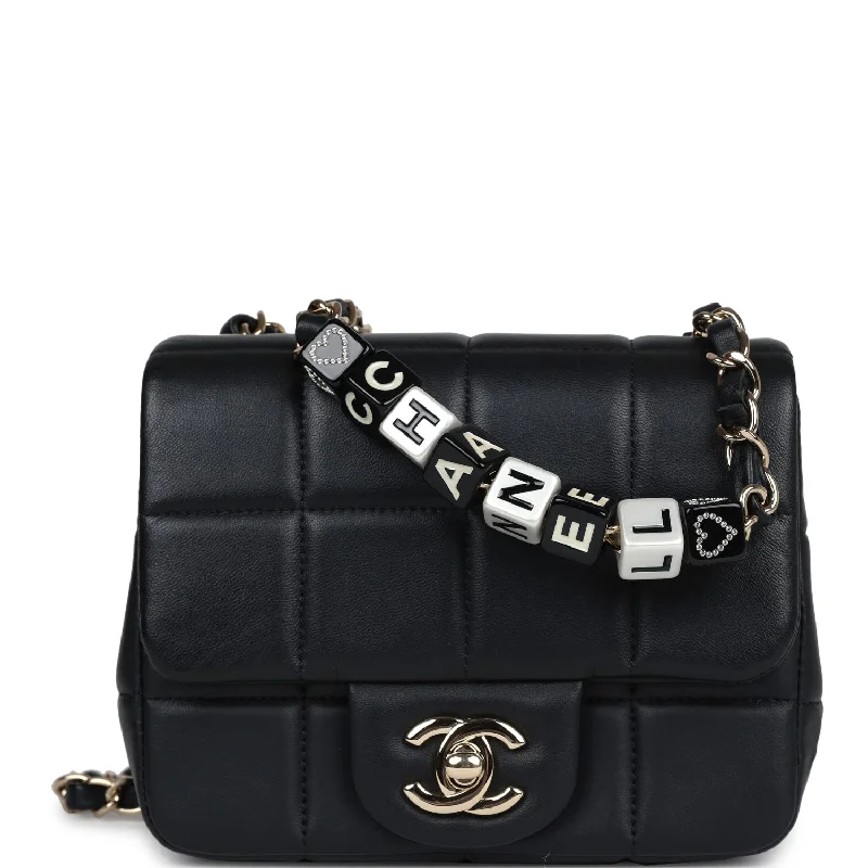 Flash Sale On Premium Bags Pre-owned Chanel Monaco Mini Square Flap Bag Black Lambskin Light Gold Hardware Flash Sale On Premium Bags