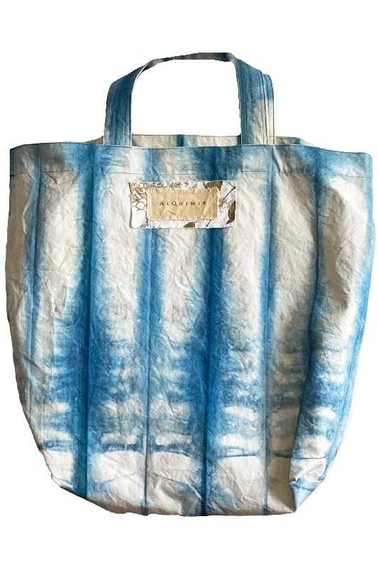 Hand Dyed & Printed Canvas Tote - Indigo Stripe