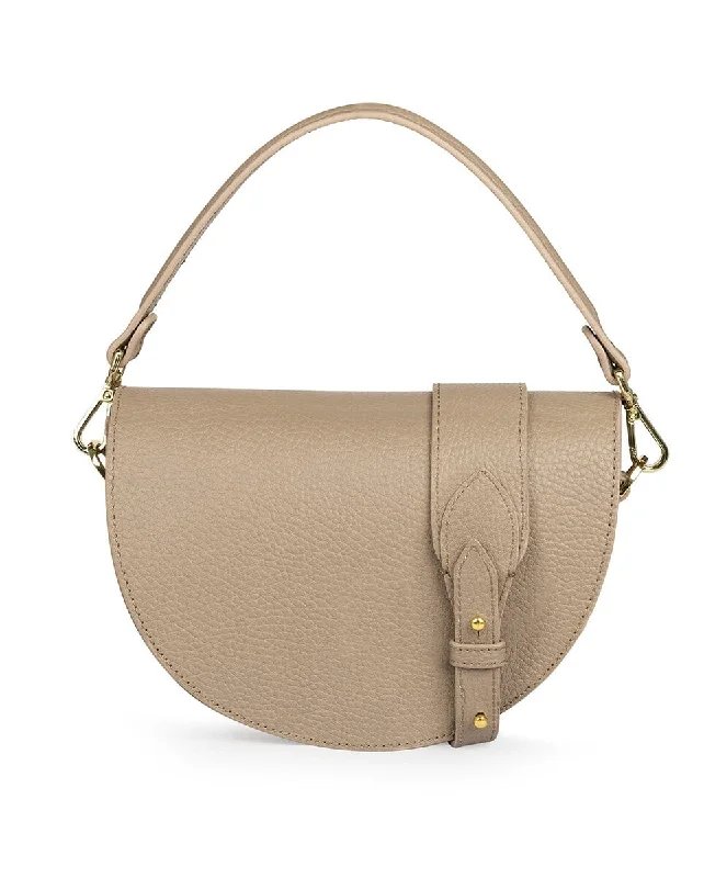 Textured Leather Saddle bag - Taupe