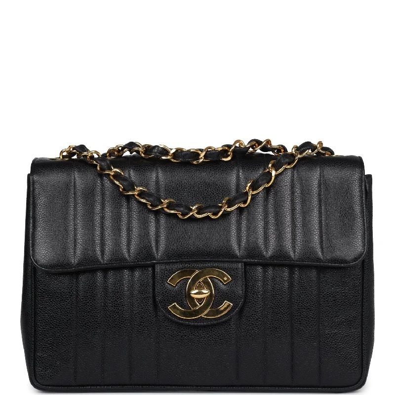 Seasonal Sale Bags Vintage Chanel XL Jumbo Mademoiselle Vertical Flap Black Caviar Gold Hardware Seasonal Sale Bags