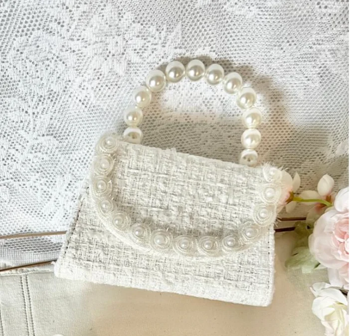 White Tweed and Pearl Purse