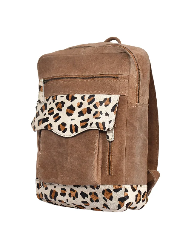 Urban Style Celtic brown color suede leather with hair on leather backpack bag for office use with glorious look,  Art: BG-1179