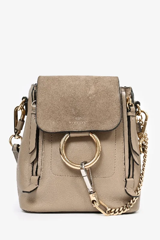 Chloe Taupe Leather/Suede Mini Faye Backpack with Shoulder Strap