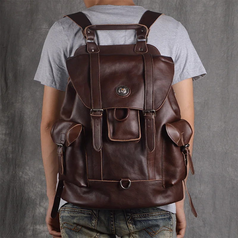 Full Grain Leather Backpack Men Travel Backpack Cool Backpacks