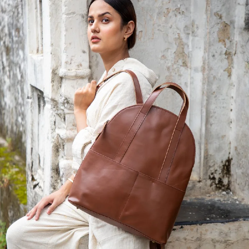 Half-moon Brown Leather Backpack